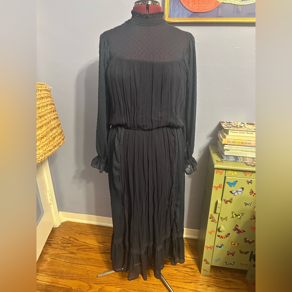 Elegant navy blue Victorian Sheer Dress